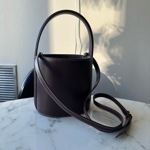 Burgundy leather staud bucket bag